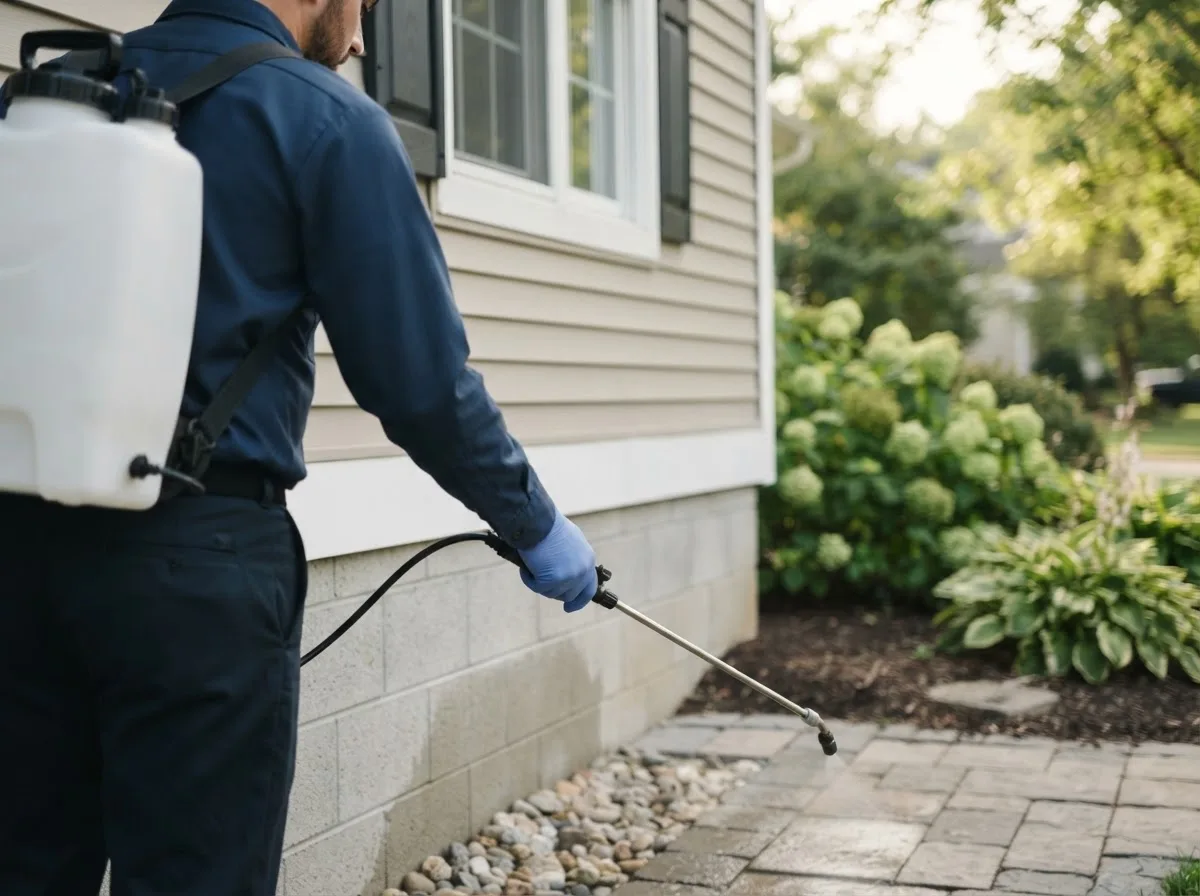 Pest control technician inspecting a home in New Berlinville, PA